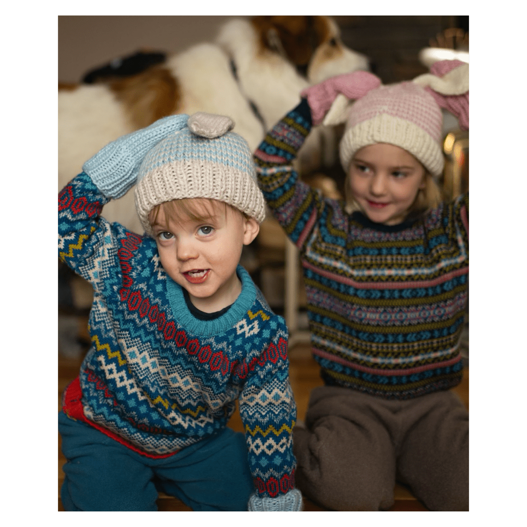 Acorn Kids XXS to Medium Flopsy Beanie - Blue and Oatmeal