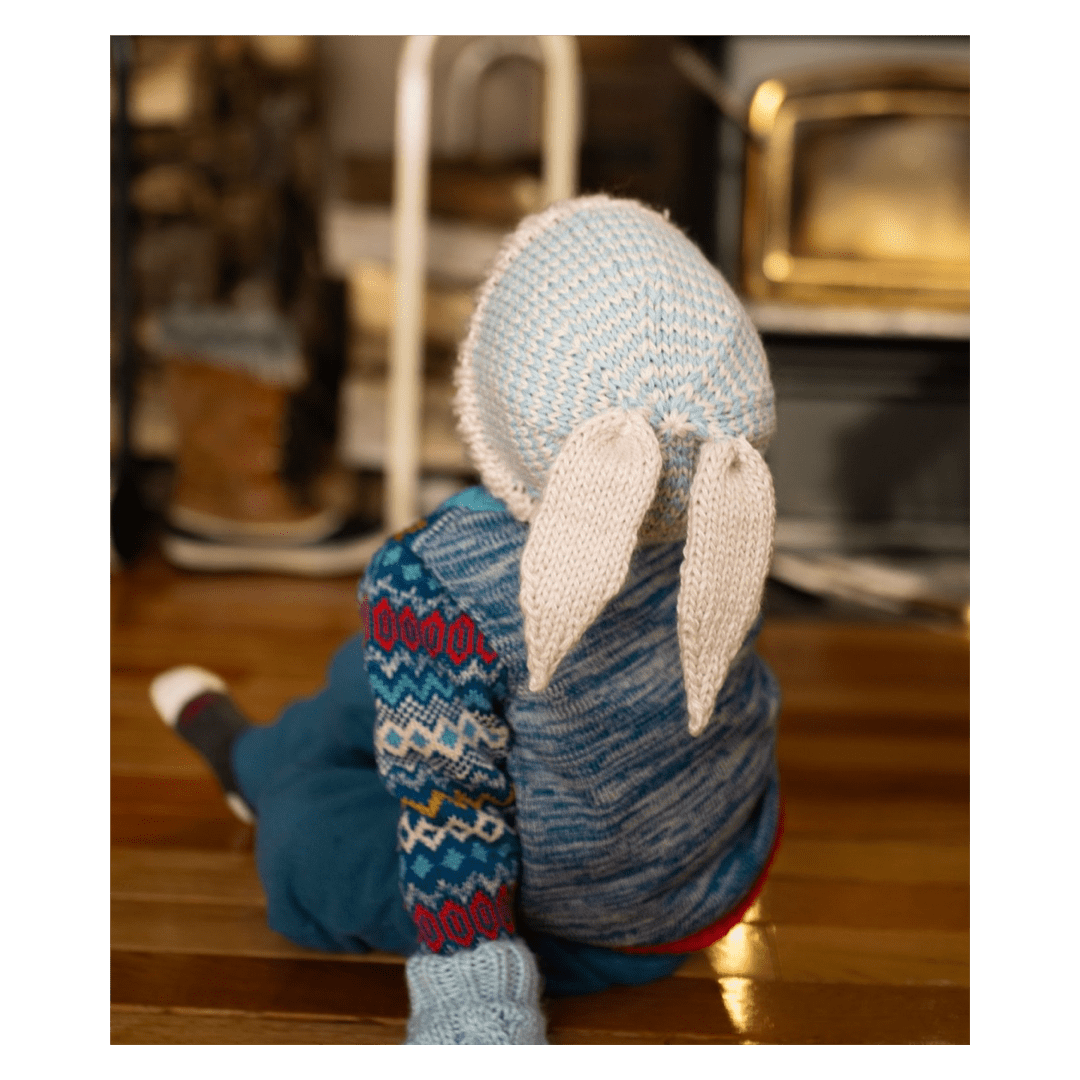 Acorn Kids XXS to Medium Flopsy Beanie - Blue and Oatmeal