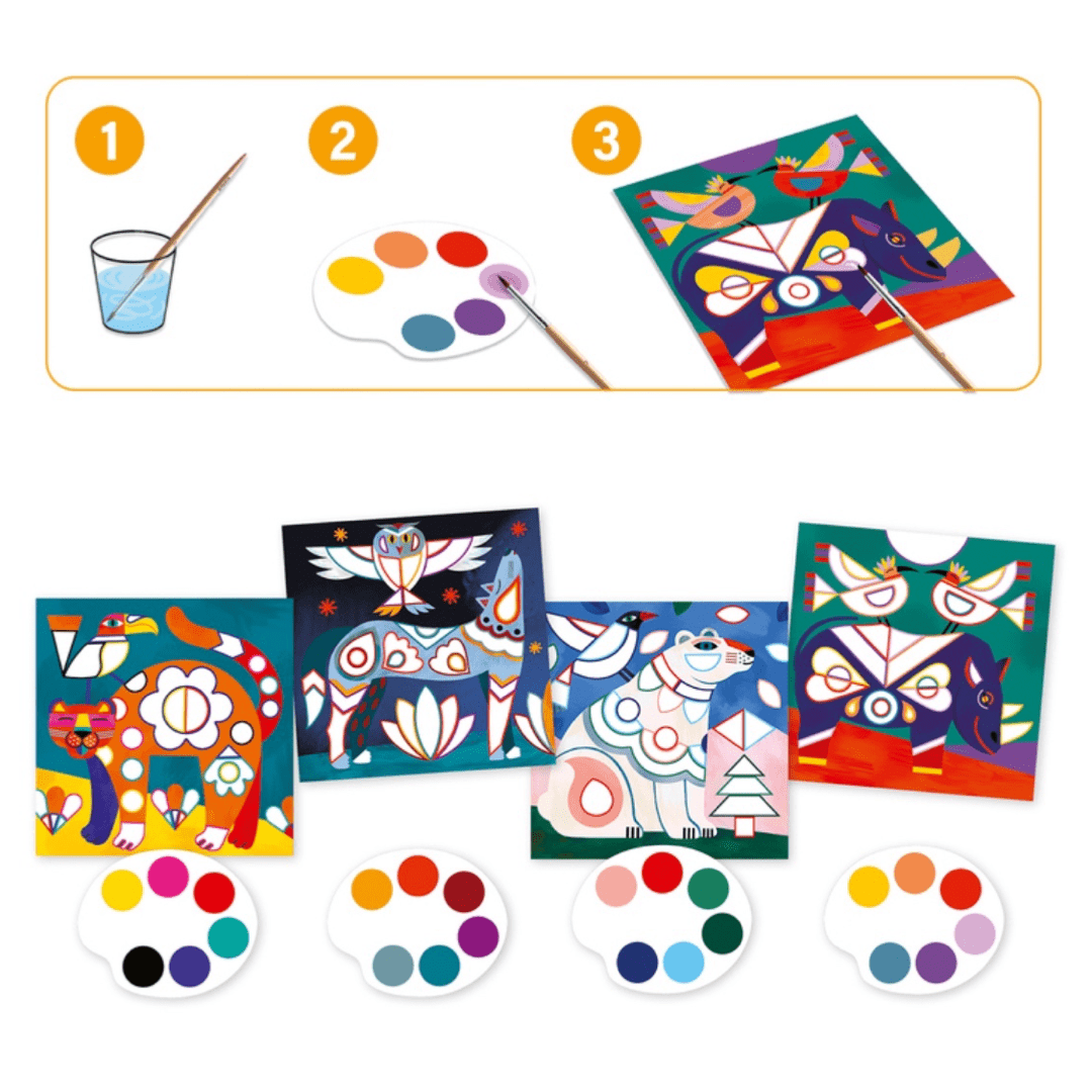 Djeco 6 Plus Fanciful Animal Cards to Paint