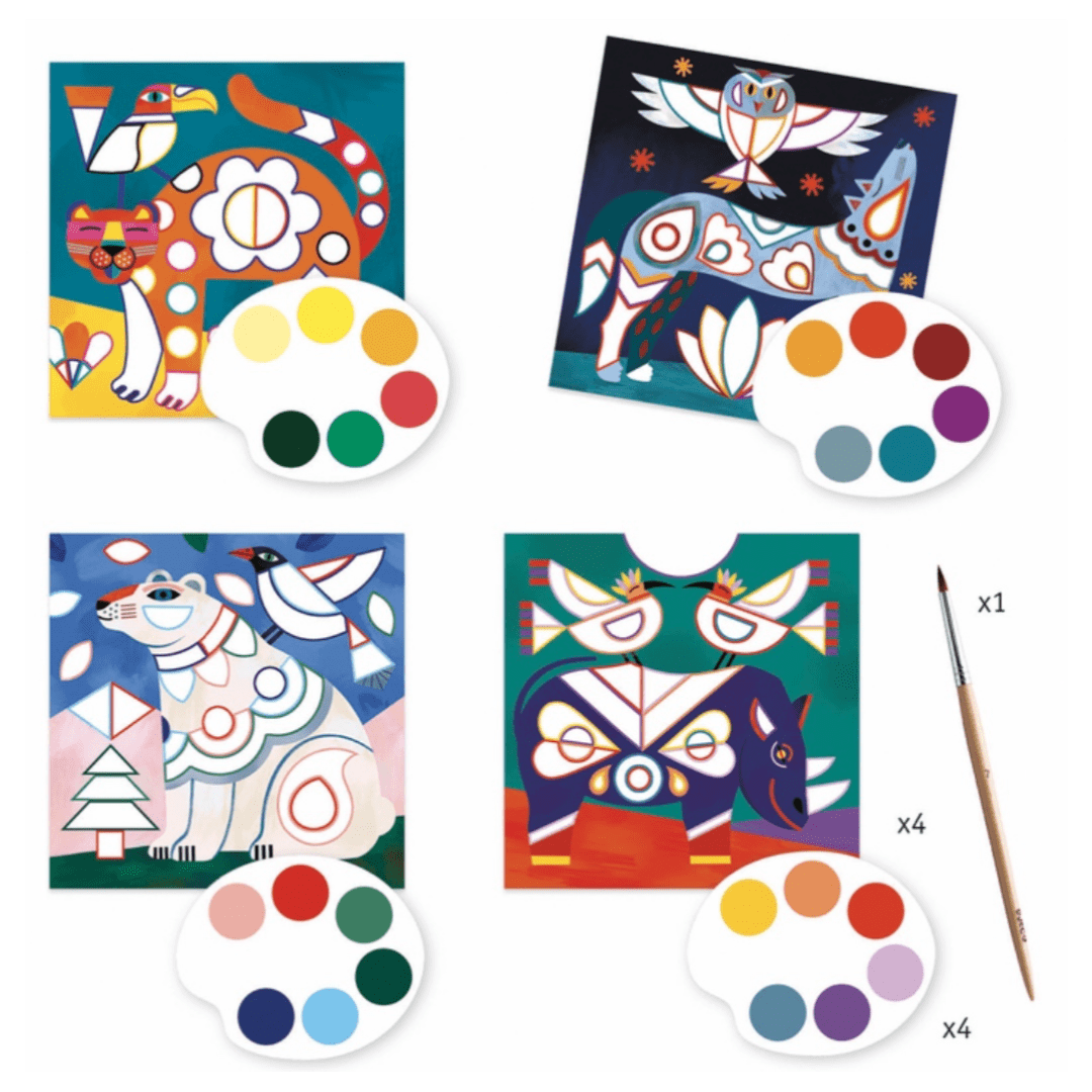 Djeco 6 Plus Fanciful Animal Cards to Paint