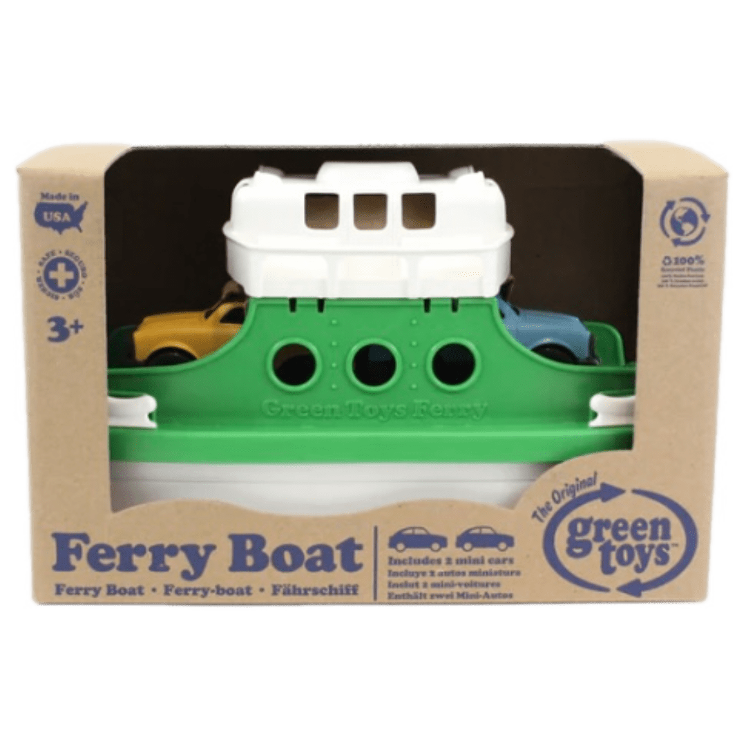 Green Toys 3 Plus Ferry Boat with Two Mini Cars - Green