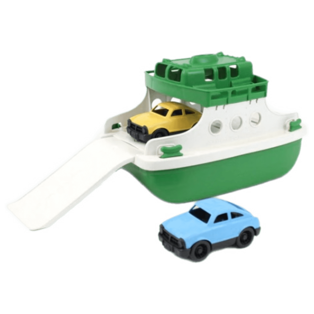 Green Toys 3 Plus Ferry Boat with Two Mini Cars - Green