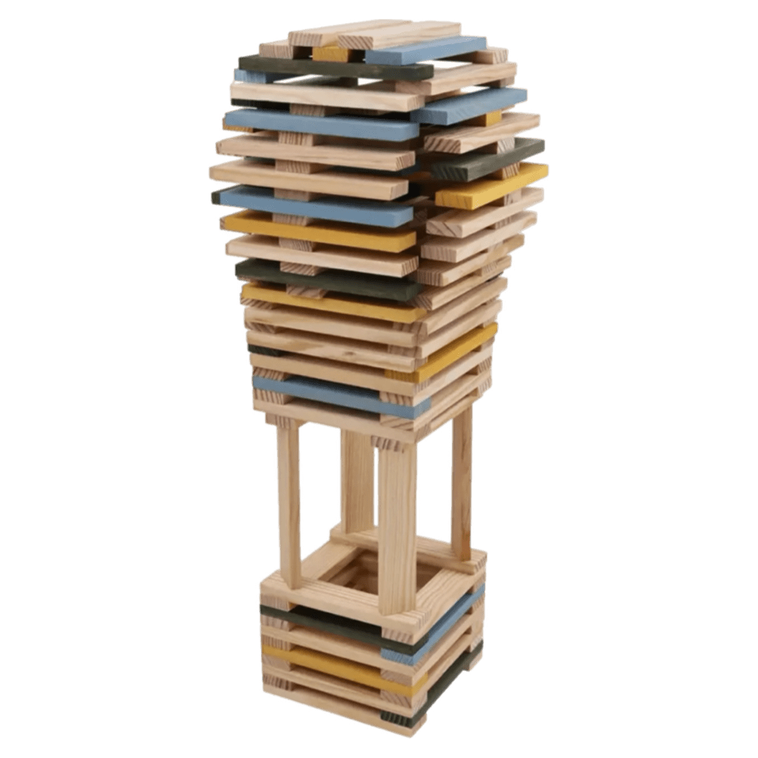 Kapla 3 Plus 120 Planks - Natural, Light Blue, Yellow, Dark Green