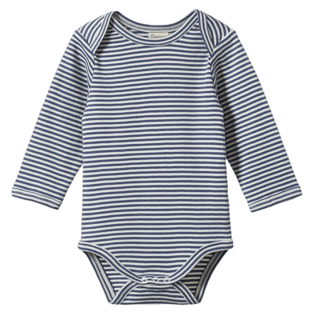 Nature Baby 0-3 Months to 1 Year Long Sleeve Bodysuit - Vintage Indigo Stripe