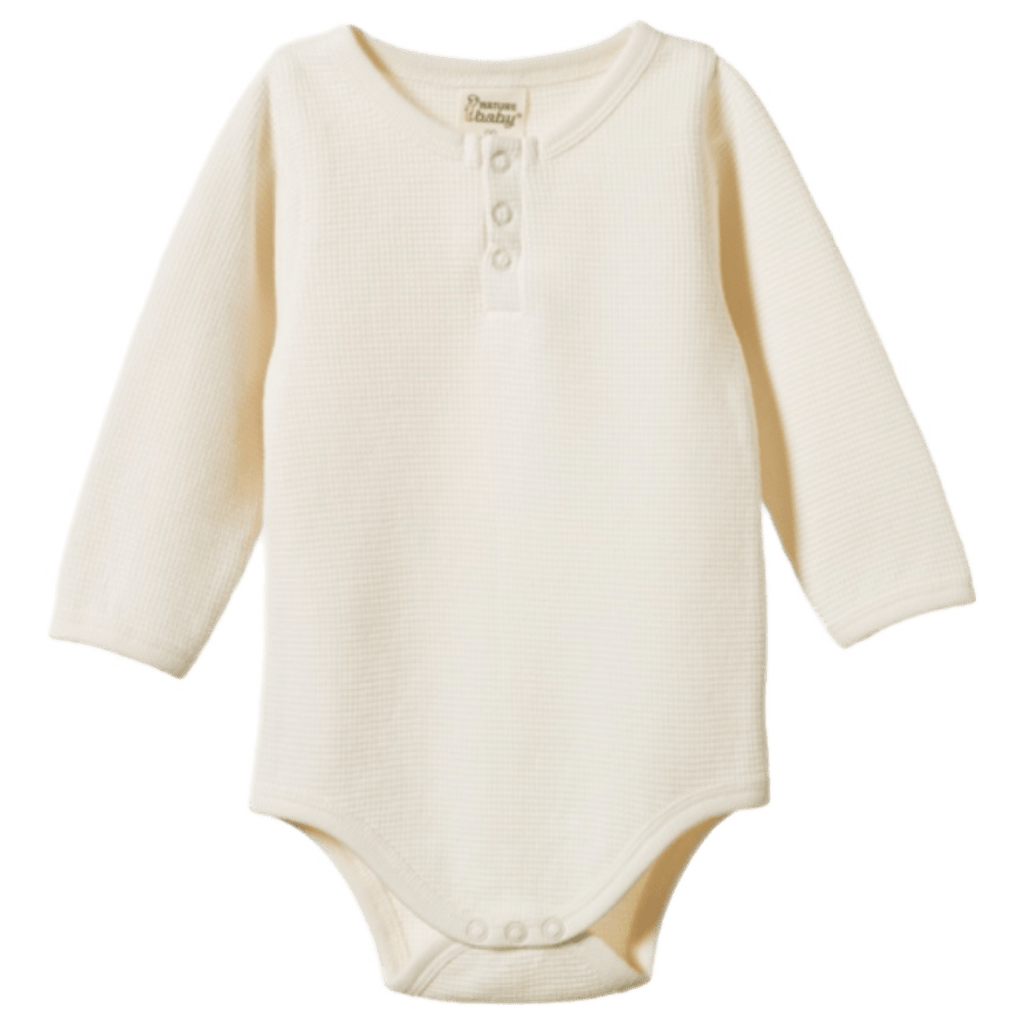 Nature Baby 0-3 Months to 1 Year Long Sleeve Henley Waffle Bodysuit - Natural