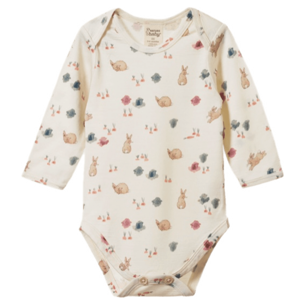 Nature Baby 0-3 Months to 1 Year Merino Long Sleeve Bodysuit - Country Bunny