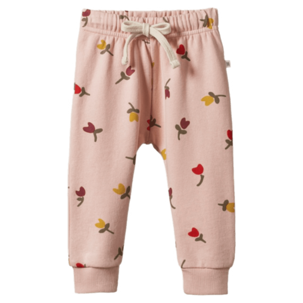 Nature Baby 6-12 Months to 5 Years Sunday Track Pants - Tulips Rose Dust