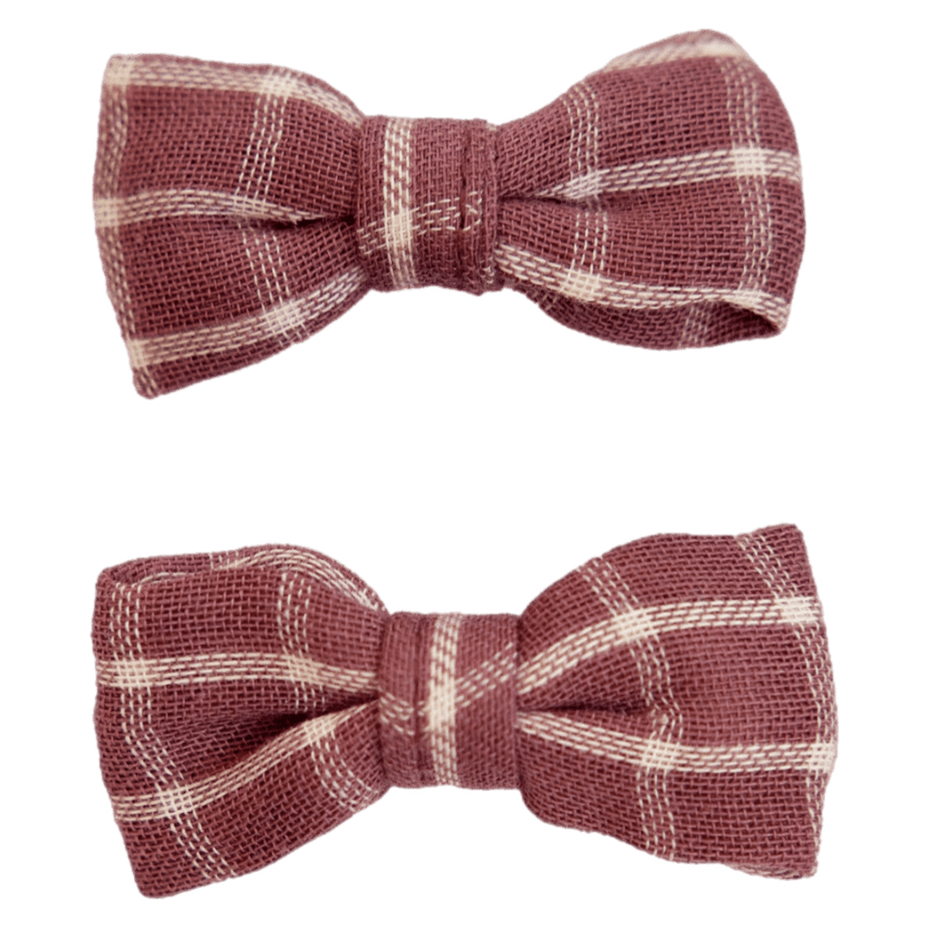 Nature Baby One Size Bow Hair Clips - Rhubarb Check