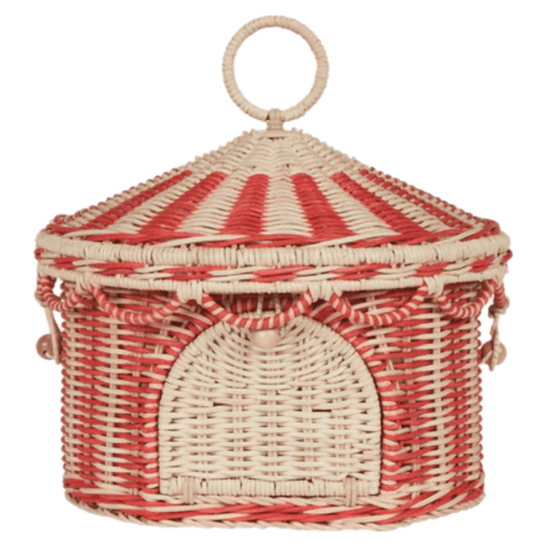 Olli Ella 3 Plus Circus Tent Basket - Red & Straw, Medium