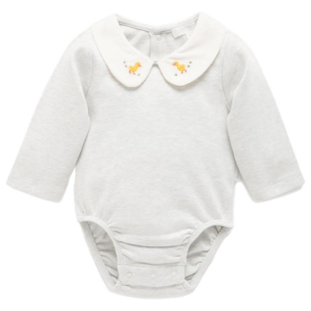 Pure Baby Newborn to 3 Years Long Sleeve Bodysuit with Collar - Ducky
