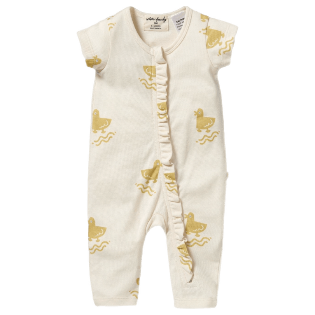 Wilson & Frenchy 0-3 Months to 6-12 Months 0-3M Short Sleeve Ruffle Zipsuit - Quack Quack