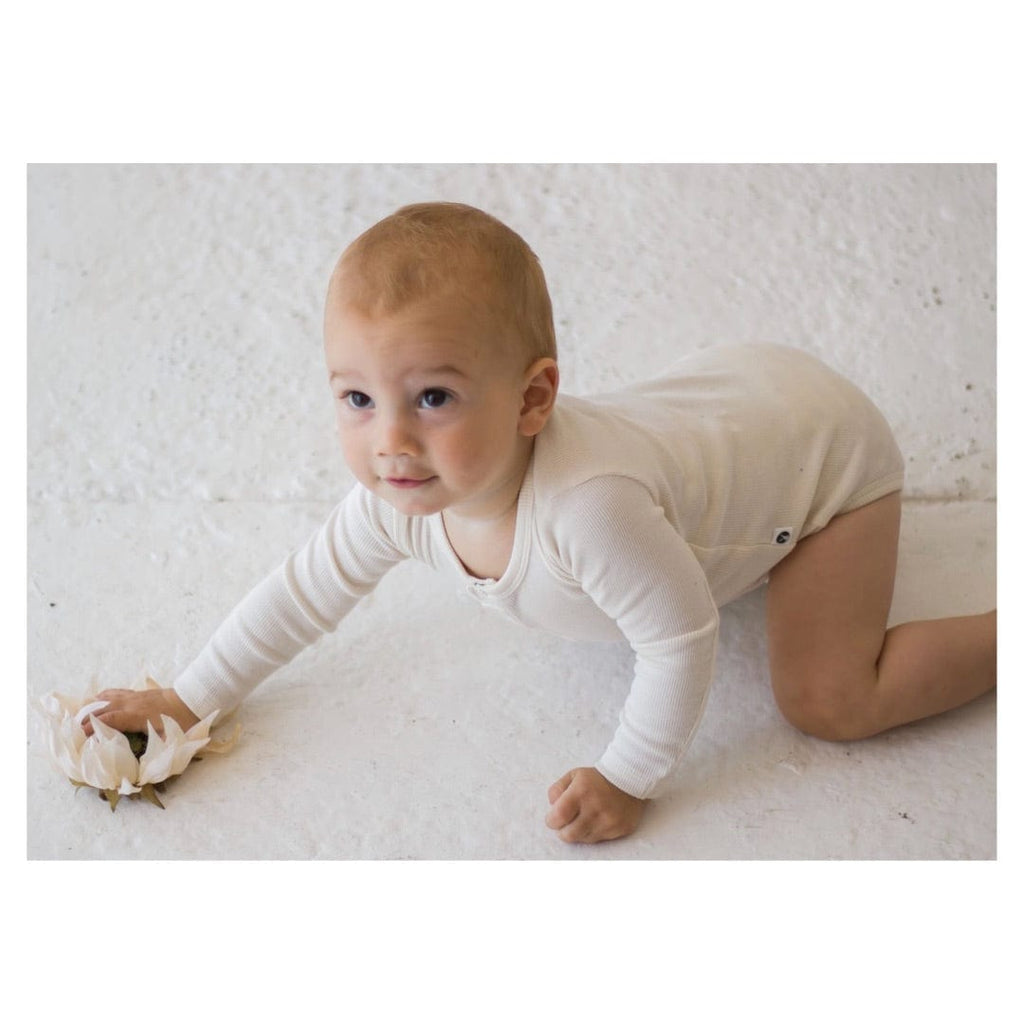 Burrow & Be 0-3 Months to 1 Yr Henley Rib Body Suit - Natural
