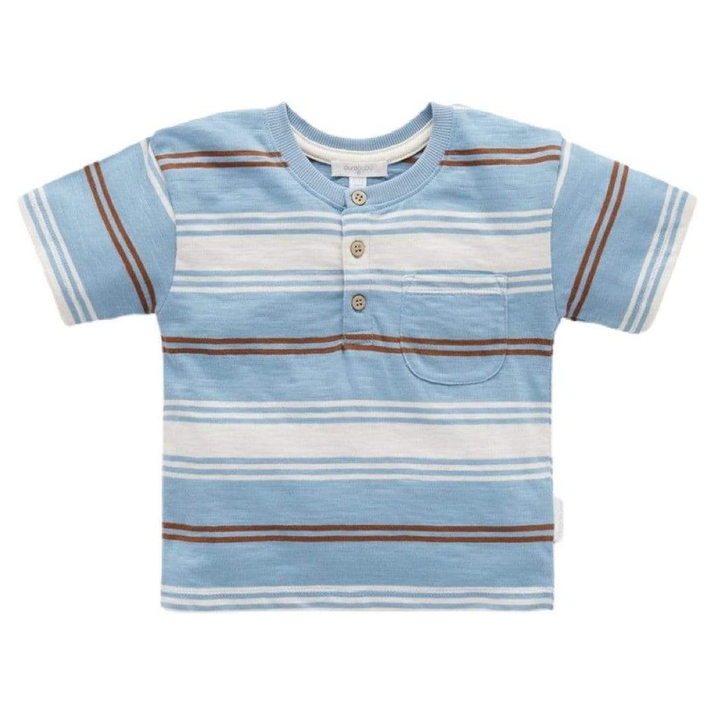 Pure Baby 0 to 5 Striped Henley - Surf Stripe