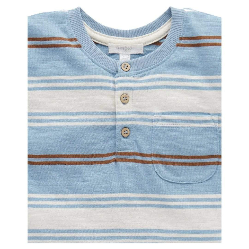 Pure Baby 0 to 5 Striped Henley - Surf Stripe