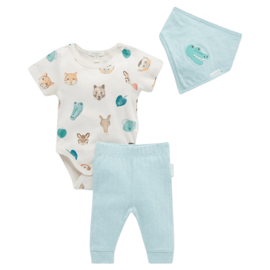 Pure Baby Newborn to 2Yr 3 Piece Gift Set - Jungle Faces