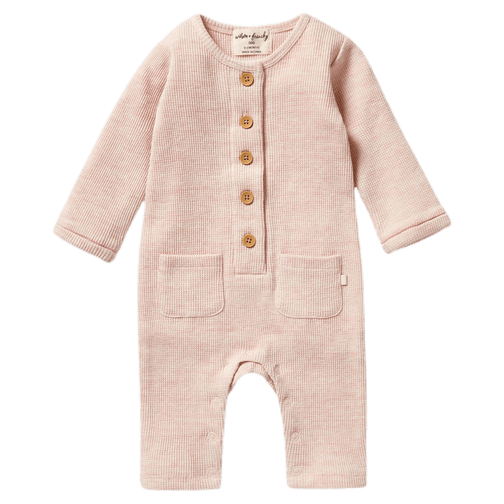 Wilson & Frenchy 0-3 Months to 12-18 Months Waffle Slouch Growsuit - Peony Fleck