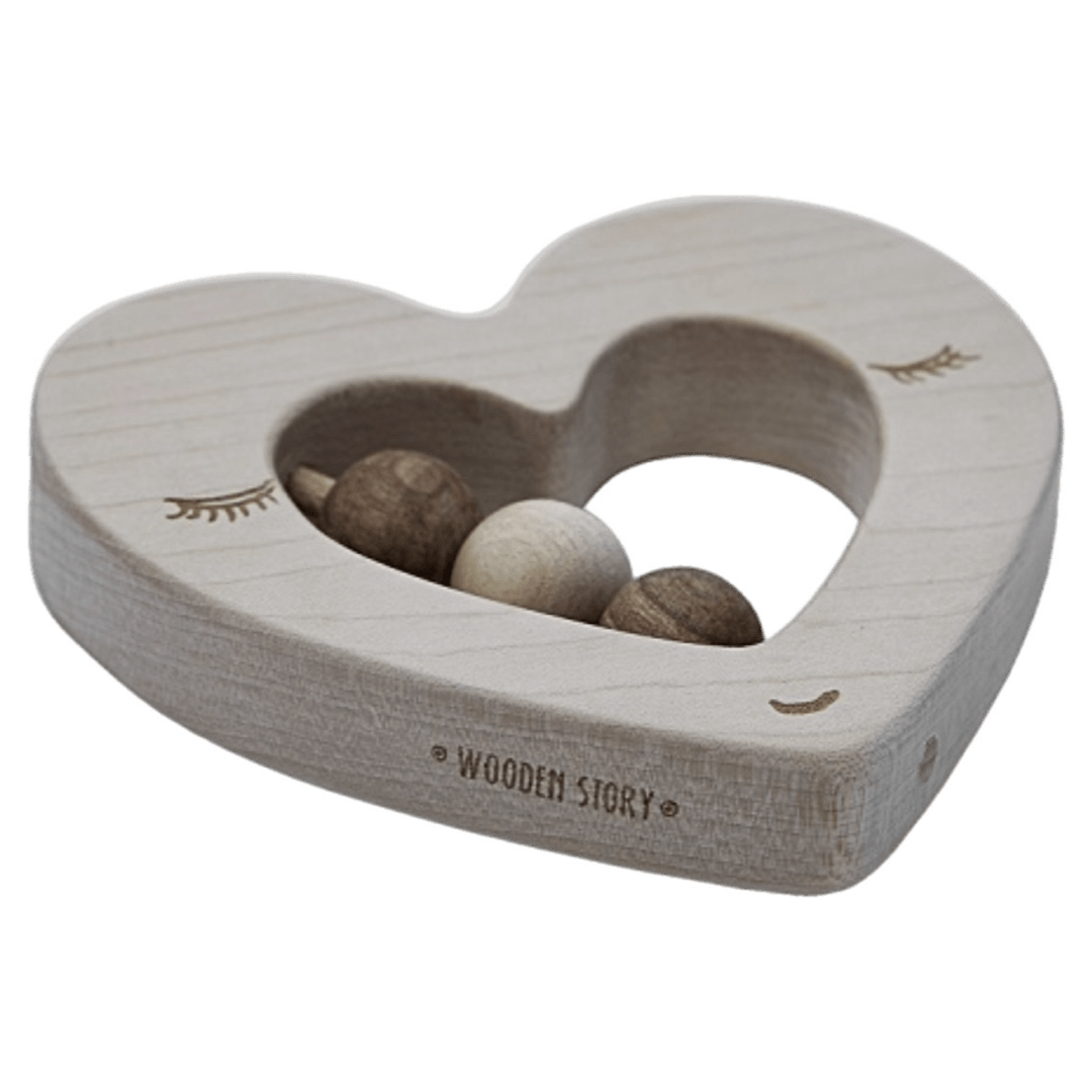 Wooden Story Birth Plus Heart Rattle