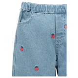 Embroidered Wide Leg Jeans - Large Strawberry Broderie