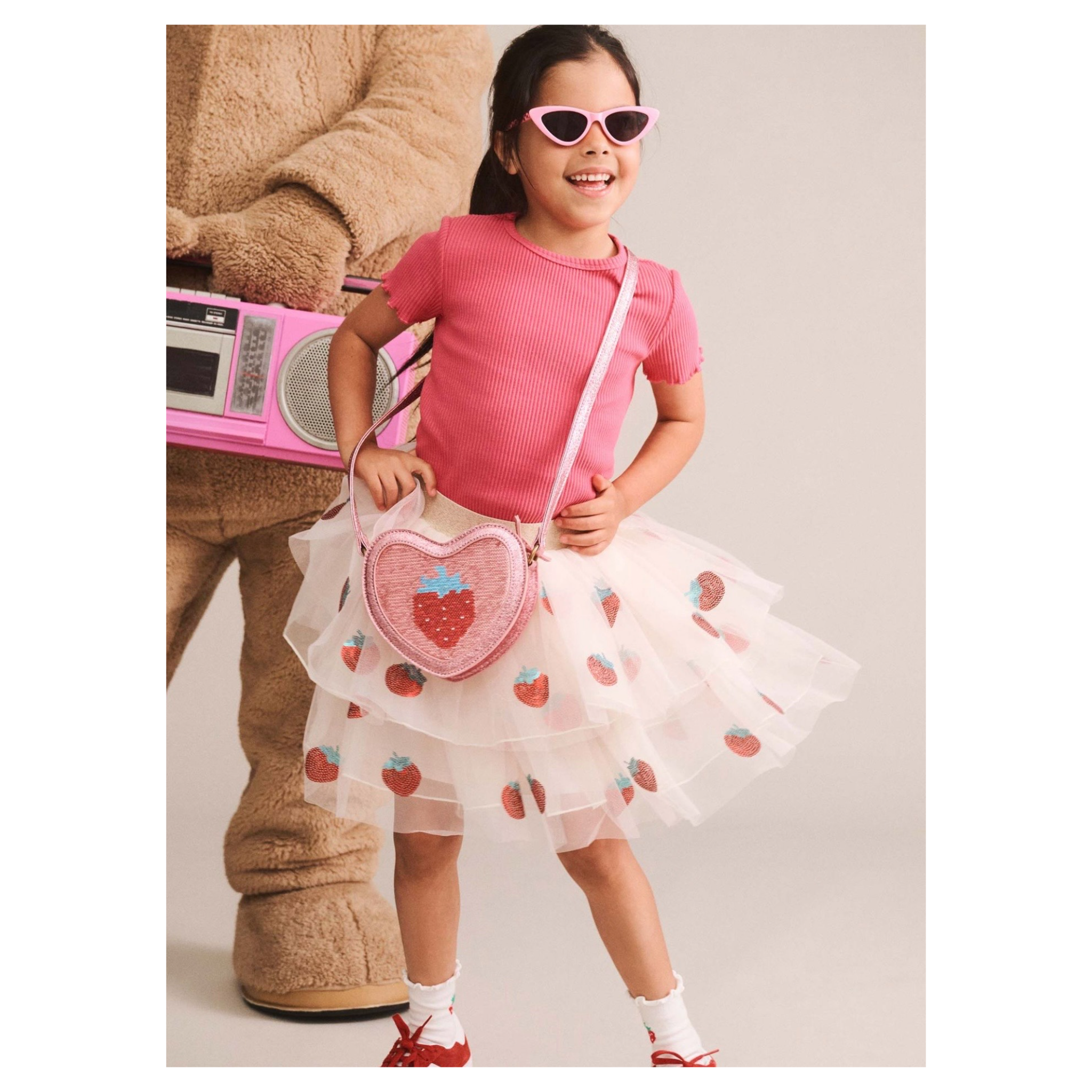Sequin Strawberry Tulle Skirt - Ecru