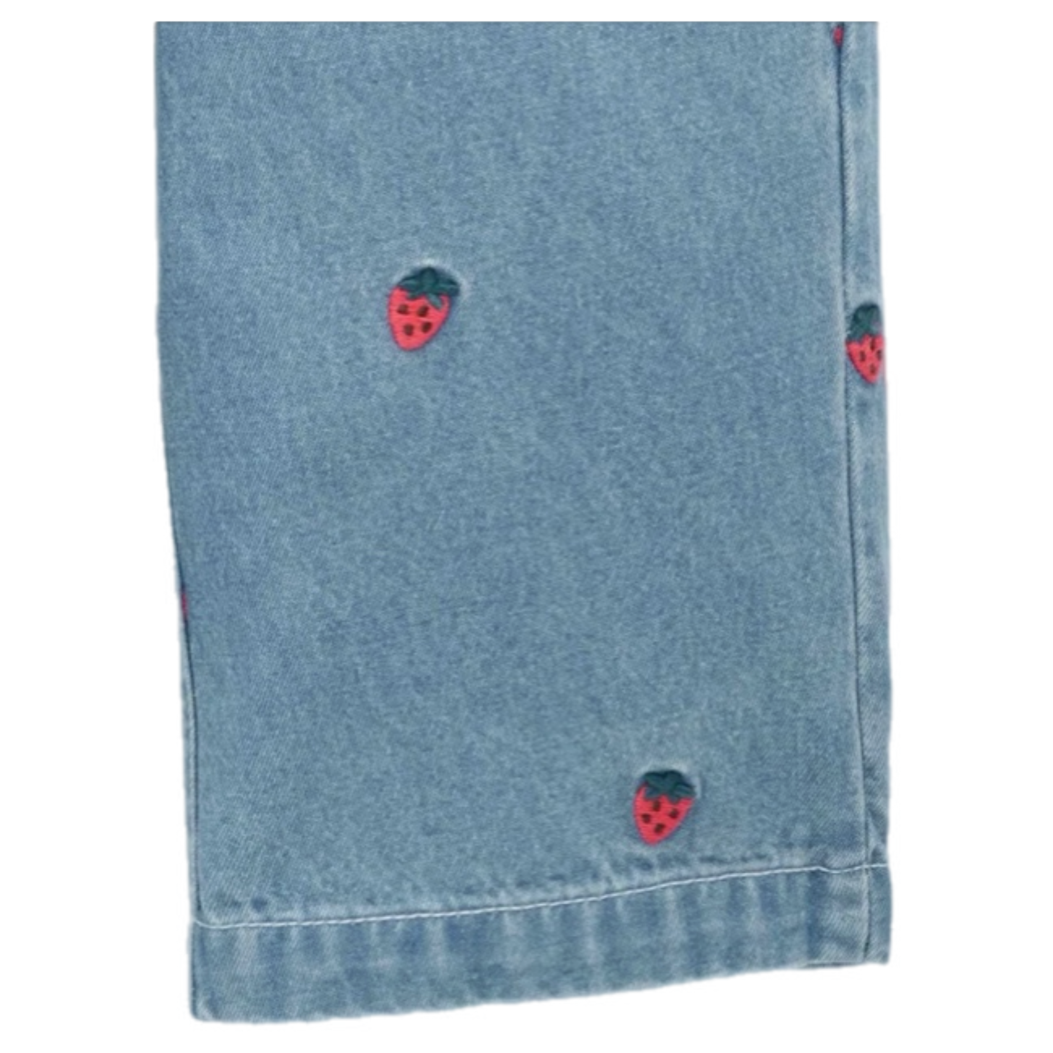 Embroidered Wide Leg Jeans - Large Strawberry Broderie