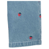 Embroidered Wide Leg Jeans - Large Strawberry Broderie