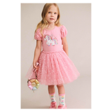 Magical Unicorn Puff Slv Tulle Dress - Strawberry Crème