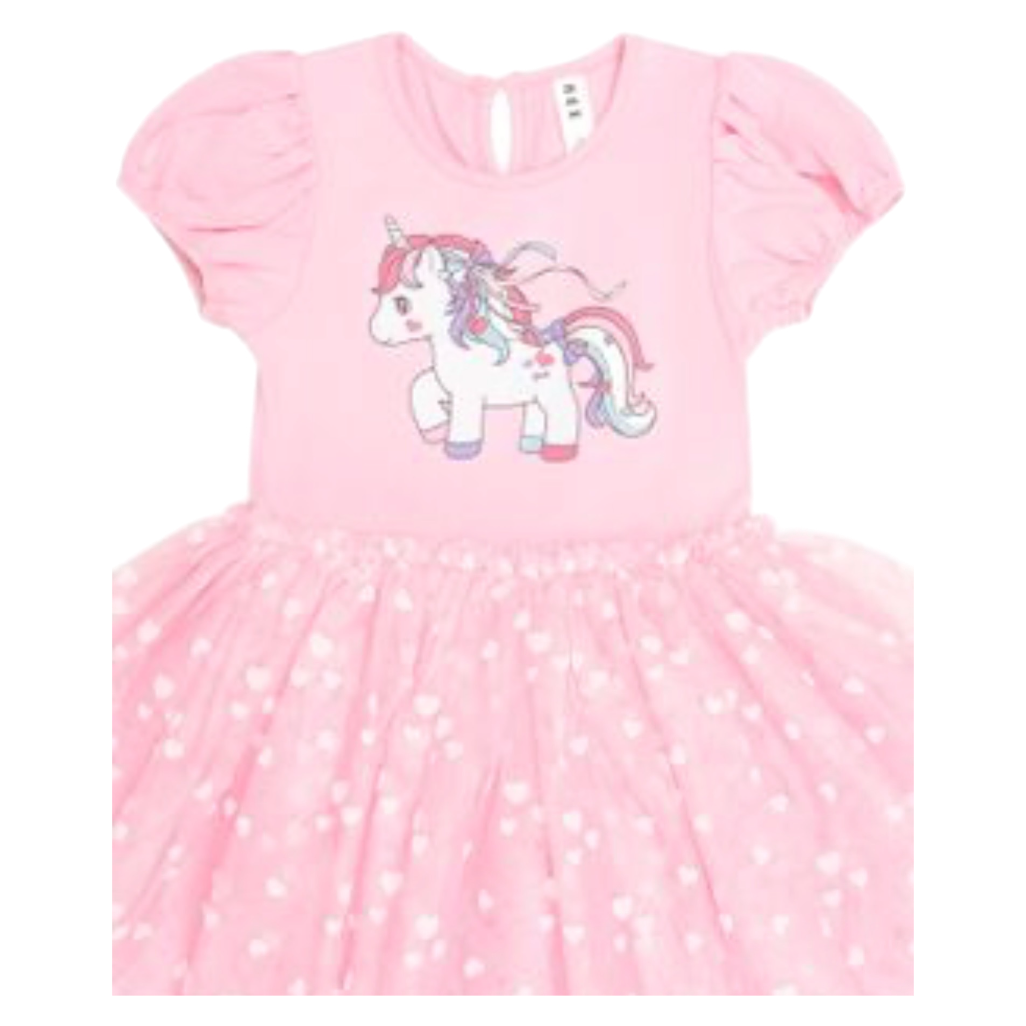 Magical Unicorn Puff Slv Tulle Dress - Strawberry Crème