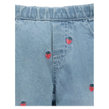 Embroidered Wide Leg Jeans - Large Strawberry Broderie