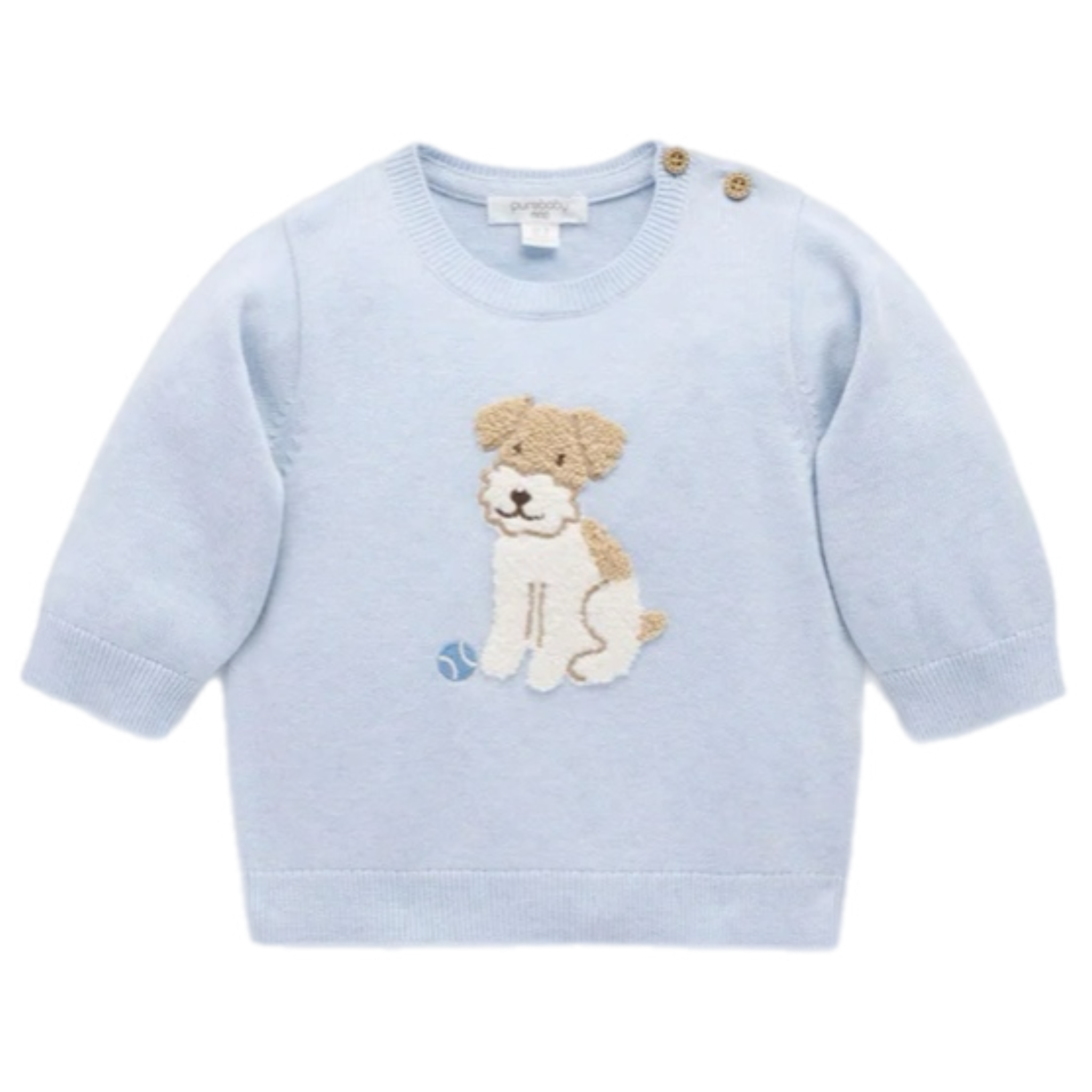 Puppy Embroidered Jumper - Sky Melange