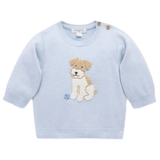 Puppy Embroidered Jumper - Sky Melange
