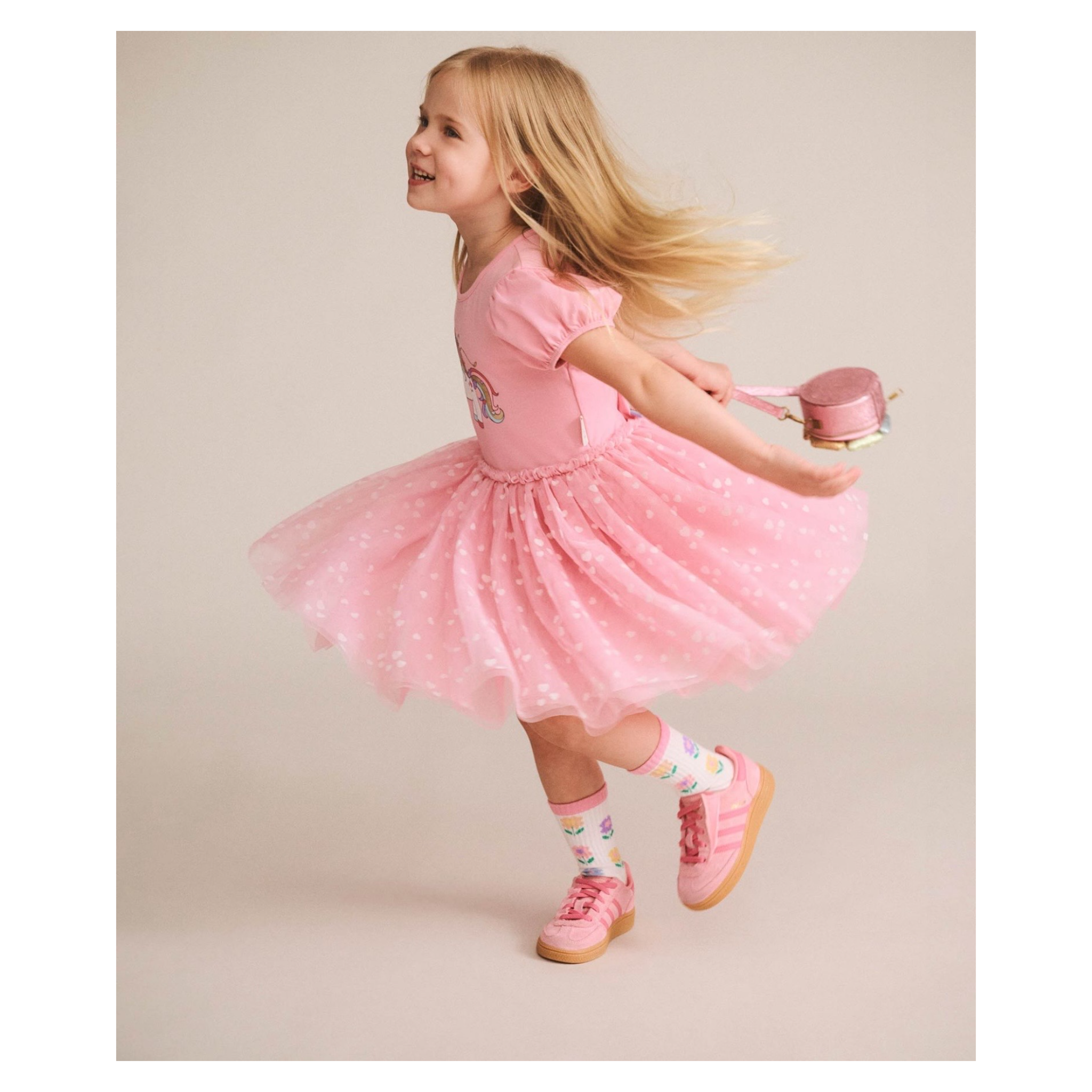 Magical Unicorn Puff Slv Tulle Dress - Strawberry Crème