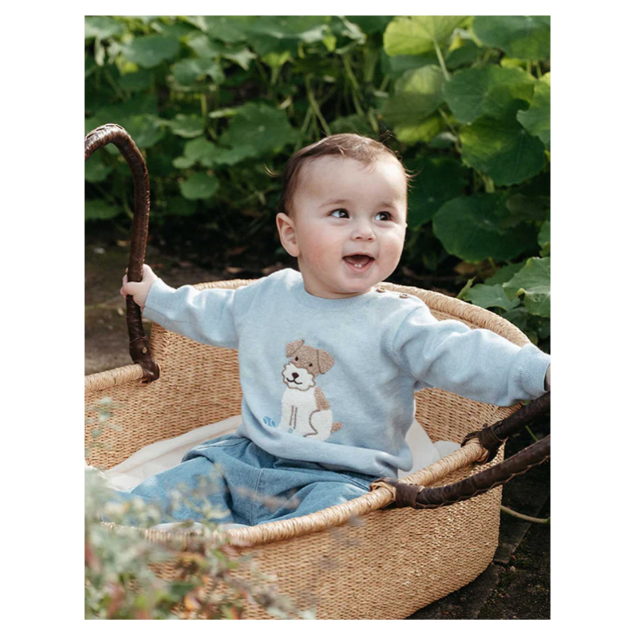 Puppy Embroidered Jumper - Sky Melange