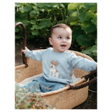 Puppy Embroidered Jumper - Sky Melange