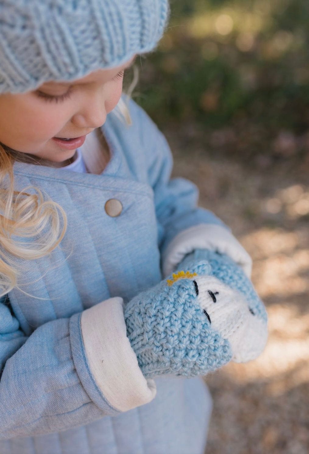 Acorn Kids Small to Medium Bear Mittens - Blue/Cream