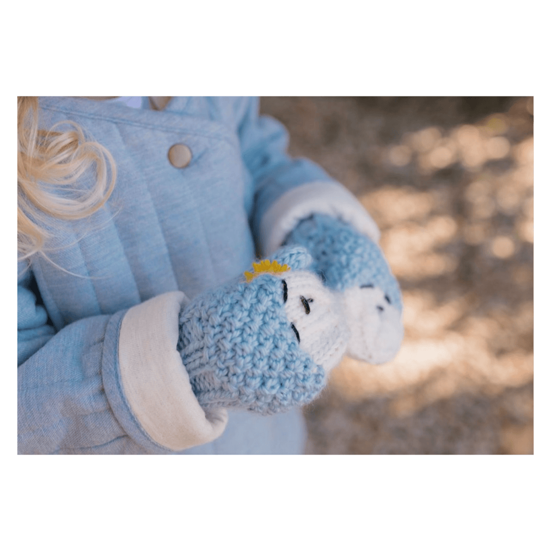 Acorn Kids Small to Medium Bear Mittens - Blue/Cream