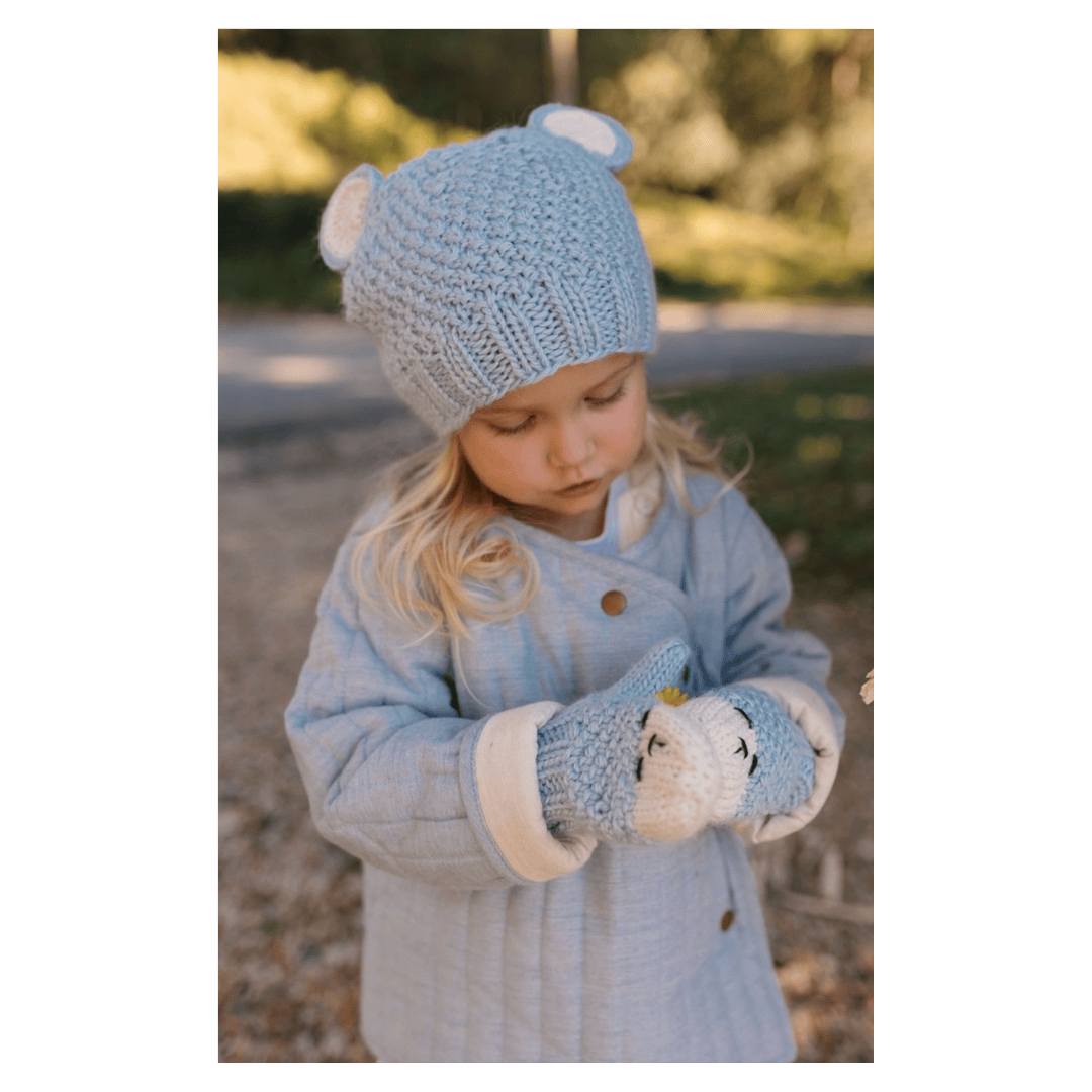 Acorn Kids Small to Medium Bear Mittens - Blue/Cream