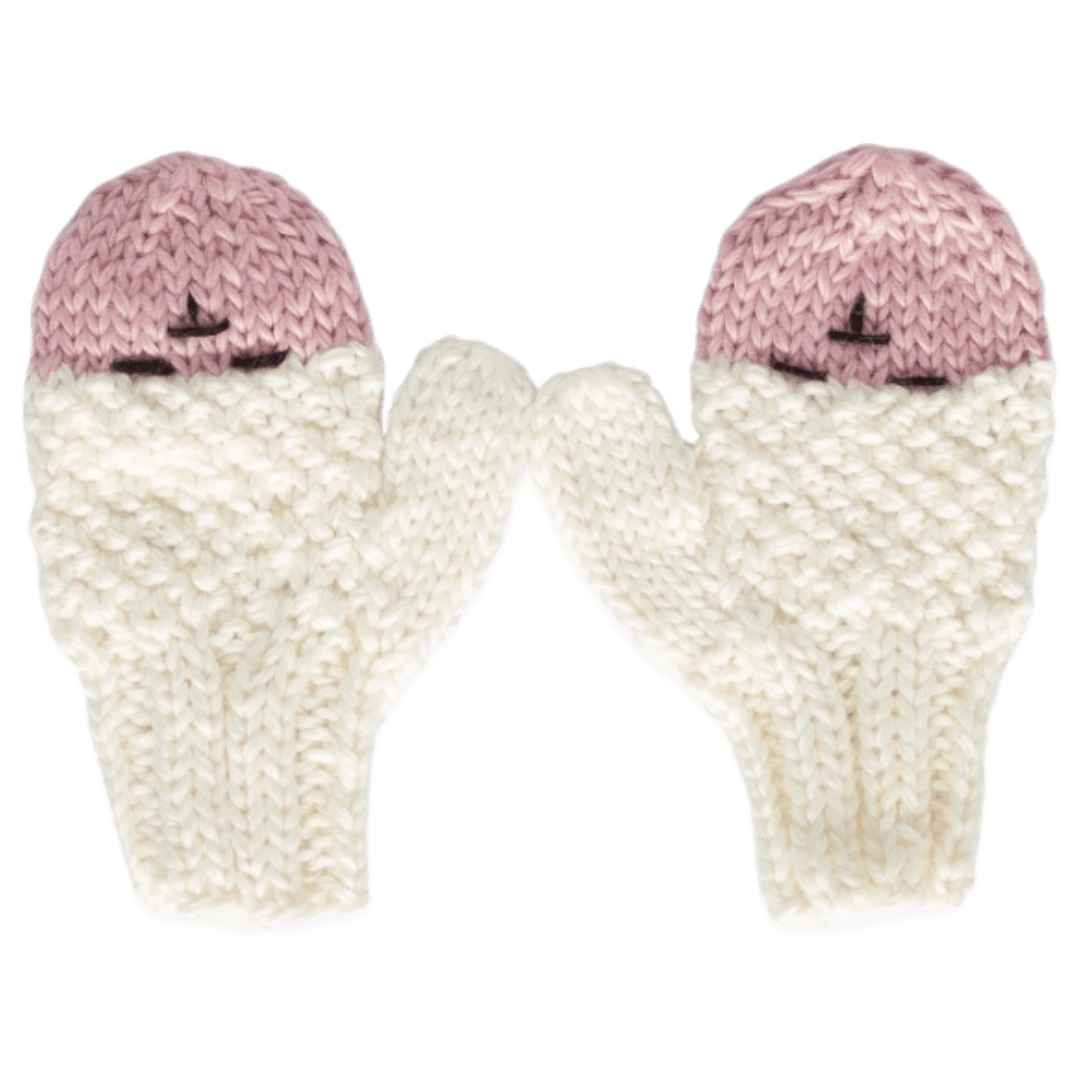 Acorn Kids Small to Medium SM Bear Mittens - Cream/Pink