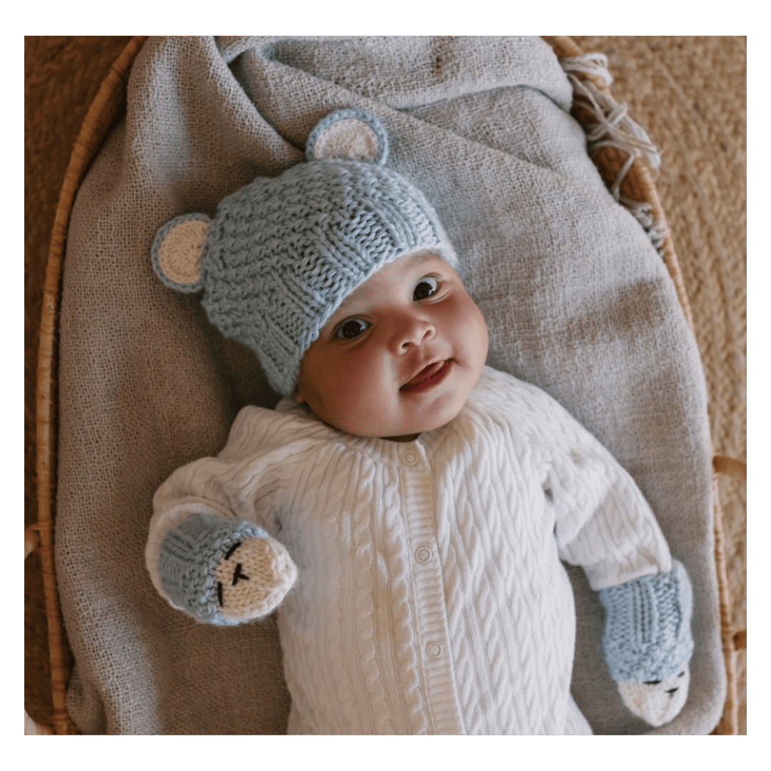 Acorn Kids XXS to Medium Bear Beanie - Blue/Cream