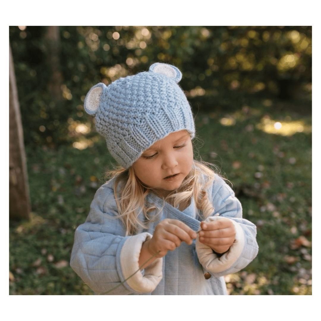Acorn Kids XXS to Medium Bear Beanie - Blue/Cream