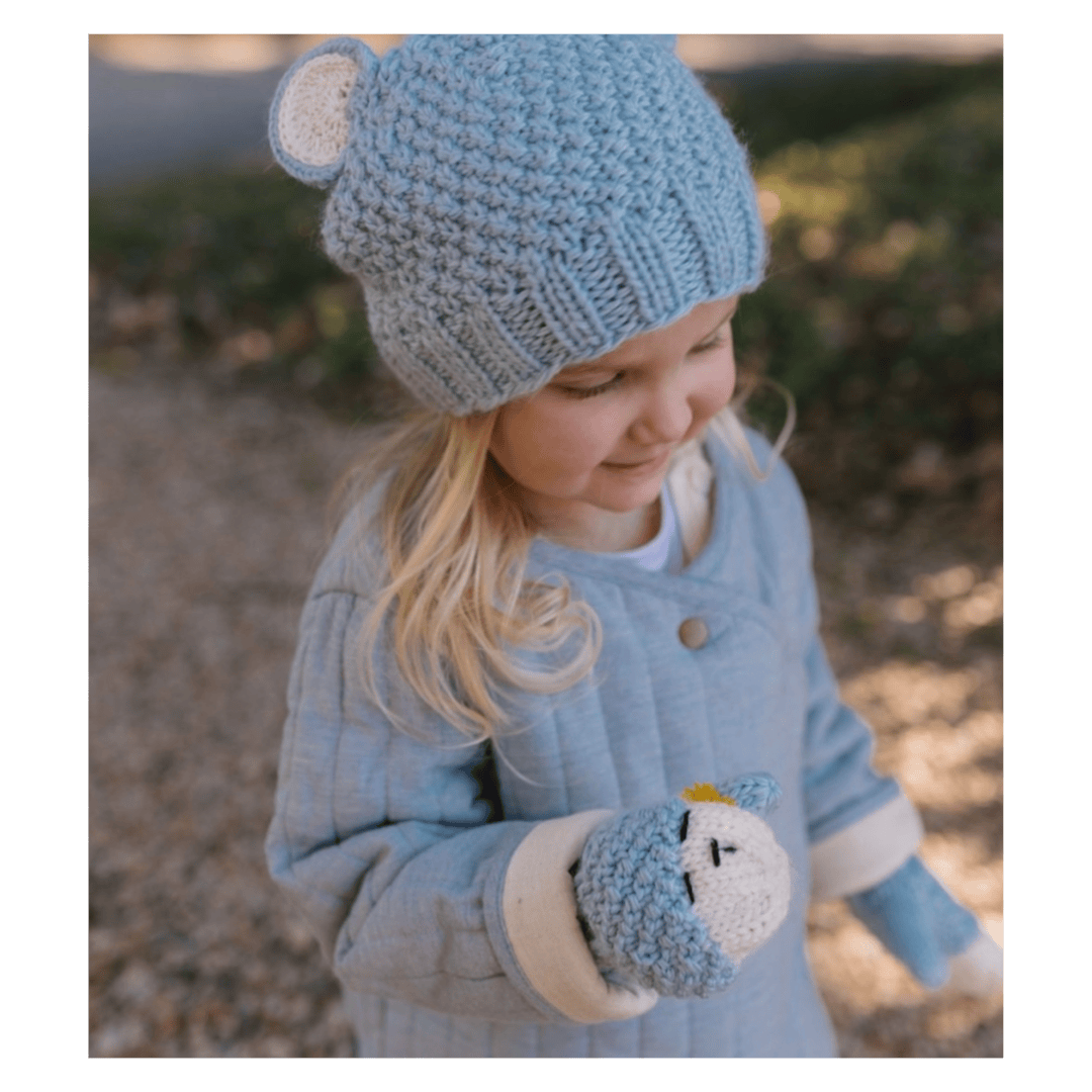 Acorn Kids XXS to Medium Bear Beanie - Blue/Cream