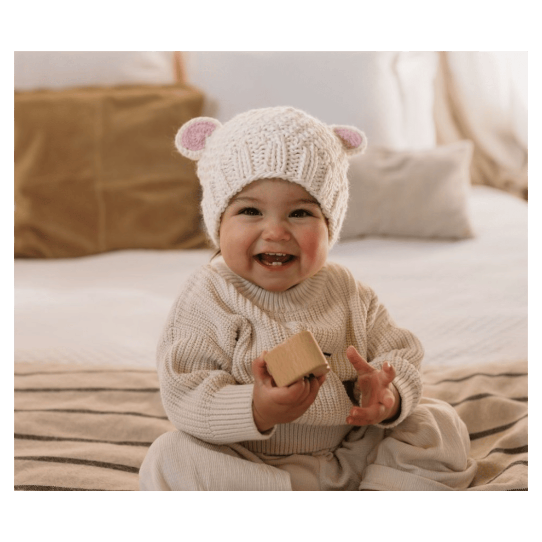 Acorn Kids XXS to Medium Bear Beanie - Cream/Pink