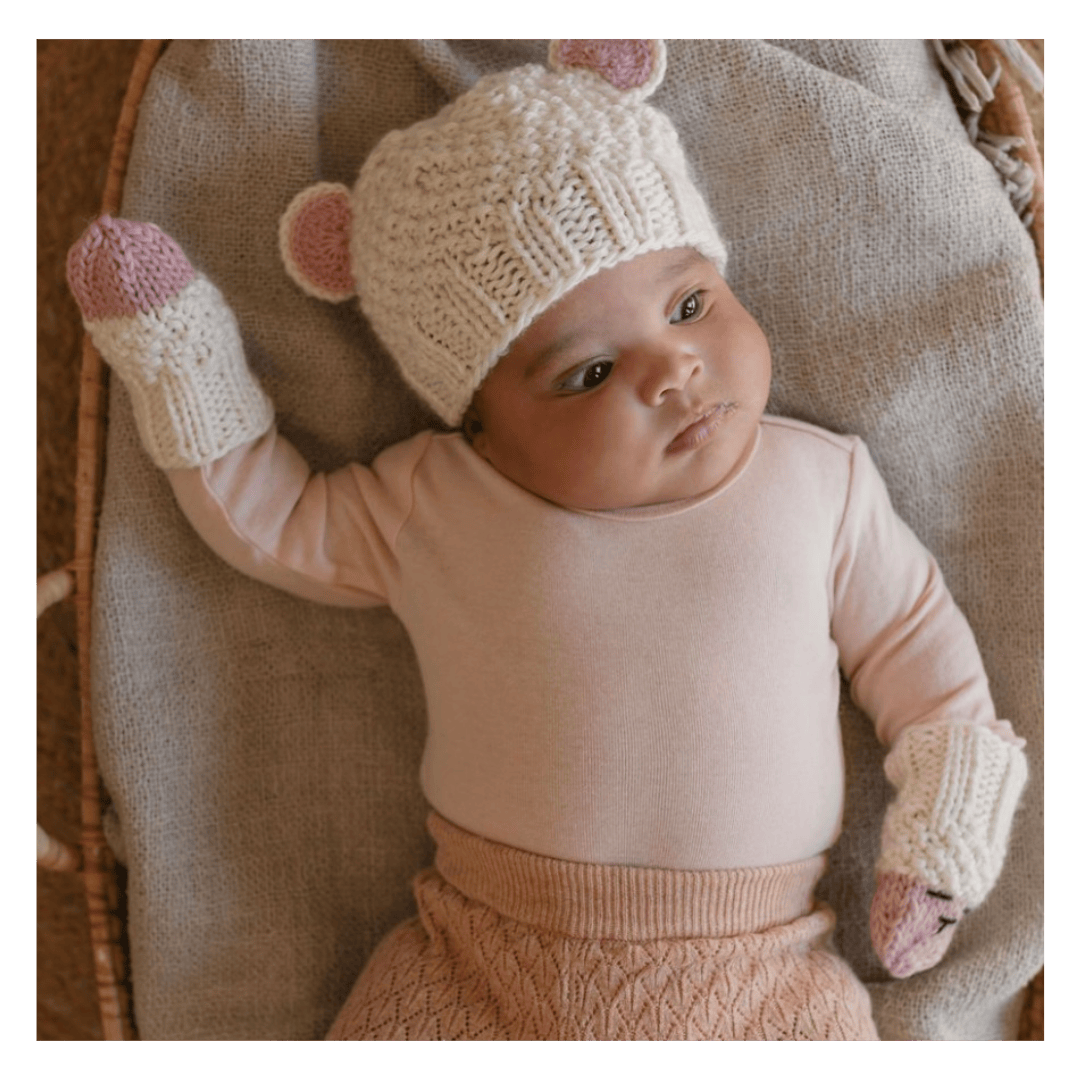 Acorn Kids XXS to Medium Bear Beanie - Cream/Pink