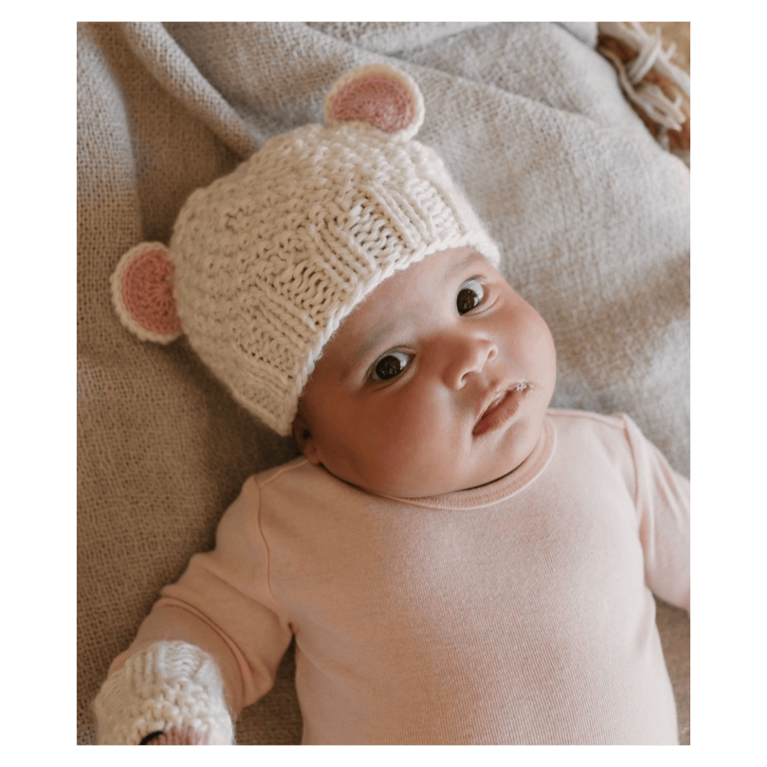 Acorn Kids XXS to Medium Bear Beanie - Cream/Pink
