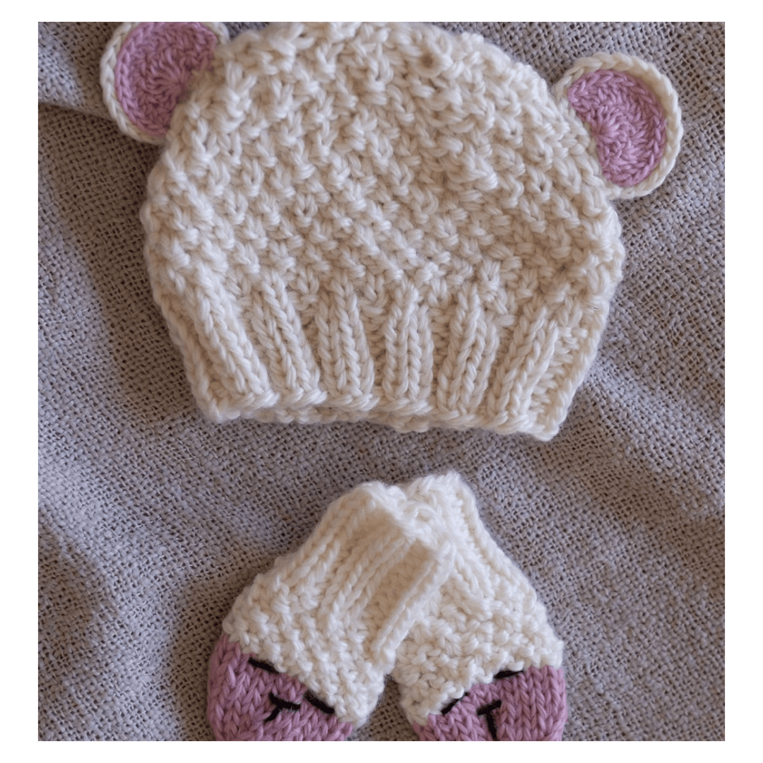 Acorn Kids XXS to Medium Bear Beanie - Cream/Pink