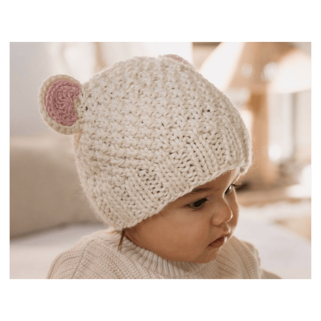 Acorn Kids XXS to Medium Bear Beanie - Cream/Pink