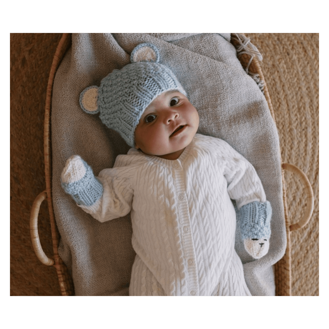 Acorn Kids XXS to XS Bear Infant Mittens - Blue/Cream