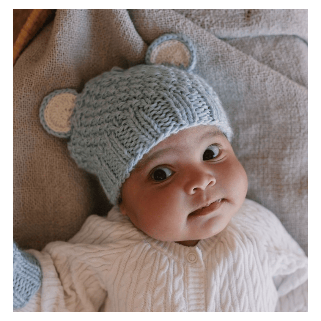 Acorn Kids XXS to XS Bear Infant Mittens - Blue/Cream