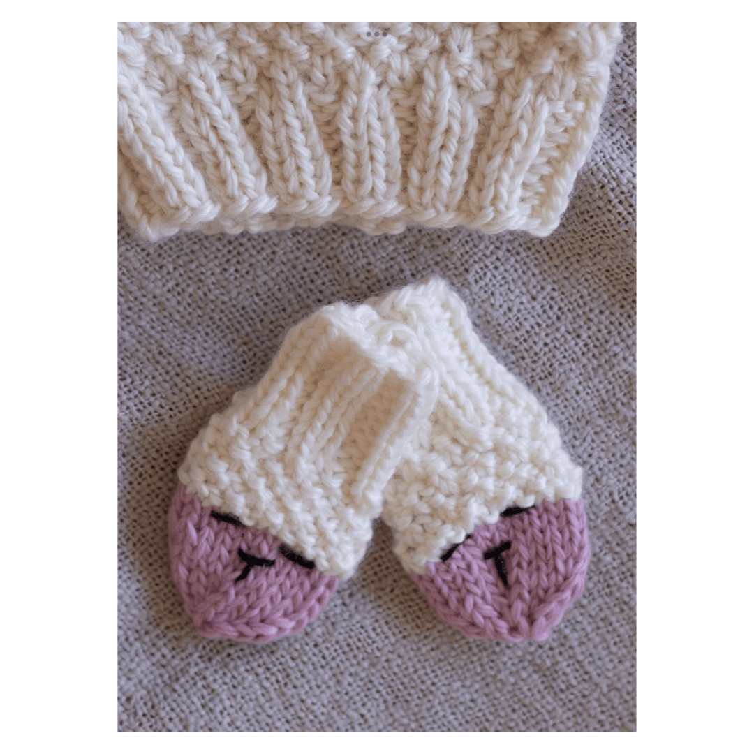 Acorn Kids XXS to XS Bear Infant Mittens - Cream/Pink