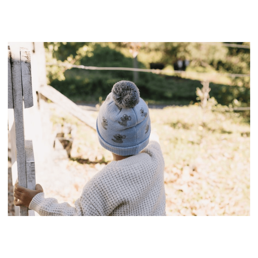 Acorn Kids XXSmall to XLarge Koala Merino Beanie - Blue & Grey