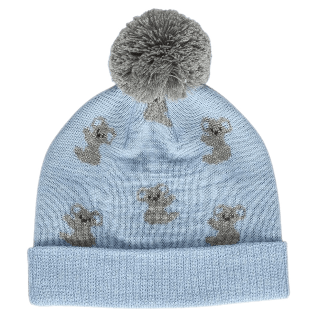 Acorn Kids XXSmall to XLarge XXS Koala Merino Beanie - Blue & Grey